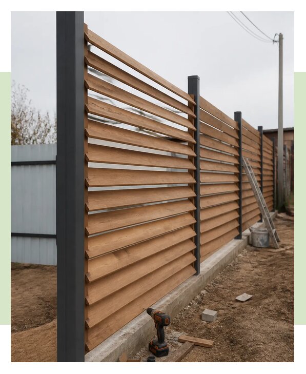 Установка деревянного забора жалюзи под ключ в Ангарске